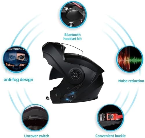 Bluetooth Modular Motorcycle Helmets, DOT/ECE Approved Full Face Motorcycle Helmet with Flip Up Dual Visor for Adults Men and Women A XL
