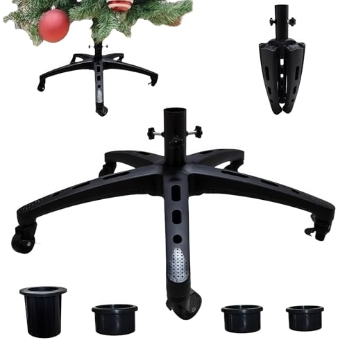 Rolling Christmas Tree Stand with 5 Wheels for up to 9 Foot Artificial Trees, Universal Heavy Duty Movable Xmas Tree Stand Base, Adjustable Fake Tree Holder Base with Rotating Casters