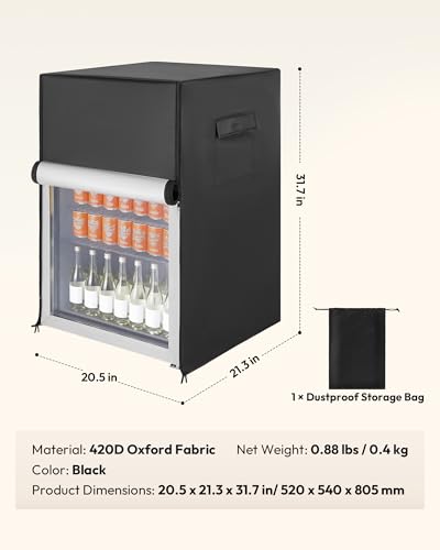 Image of EUHOMY Outdoor Refrigerator Cover, Waterproof and Dustproof Upright Mini Fridge Covers, Freezer Cover for 4.5 Cu.ft Beverage refrigerator fridge (21.3 inch D x 20.5 inch W x 31.7 inch H), Black