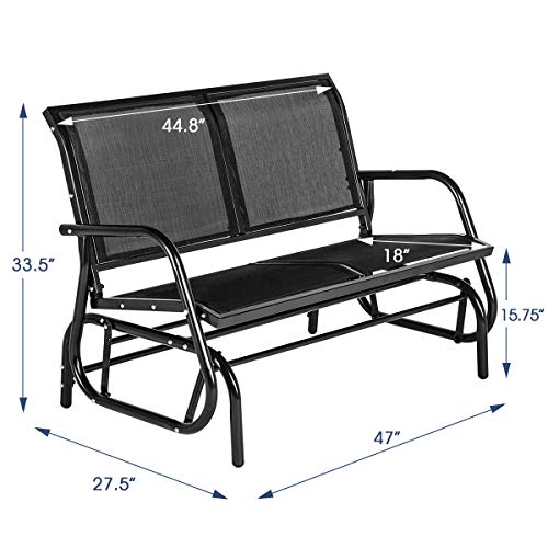 Esright 2 Seats Outdoor Swing Glider Loveseat Chair with Powder Coated Steel Frame, Garden Rocking Seating, Patio Bench for 2 Person, Black