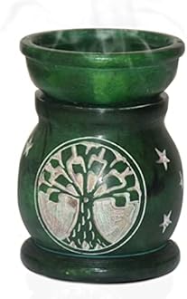 Pure Source India Handcrafted Soapstone Aroma Burner Oil Diffuser and 1 Tea Light Candle (Green)