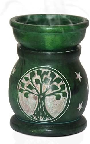 Pure Source India Handcrafted Soapstone Aroma Burner Oil Diffuser and 1 Tea Light Candle (Green)