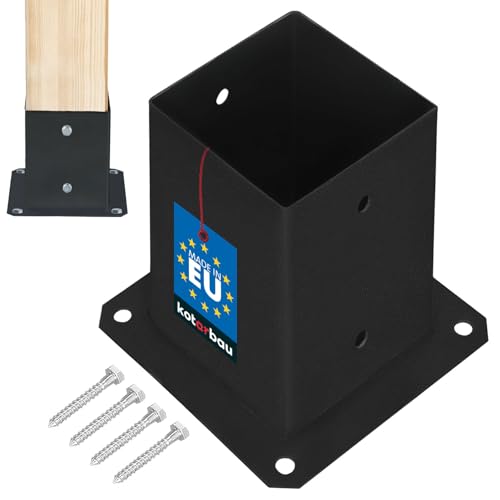 KOTARBAU® Boccola a vite 90 x 90 mm, supporto per pali quadrati in legno, pali da pavimento, supporto per recinzione, manicotto, piastra di base, ancoraggio zincato a caldo, verniciato a polvere