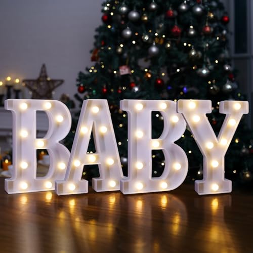Image of BABY Marquee Letter Lights, LED Light Up Letters for Baby Shower | Baby LED Light Sign, Battery Powered Lighted Letters for Party Table Centerpieces, Home Bedroom Nursery Wall Decor