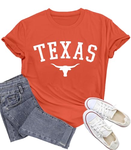 Potia Texas Shirts for Women Texas State Longhorn T-Shirt Casual Texans Pride Cowgirl Tee Tops Orange