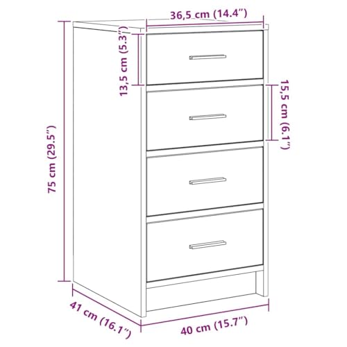 Aparador de madera de roble Artisan de 75 cm de alto con 4 cajones de almacenamiento 3