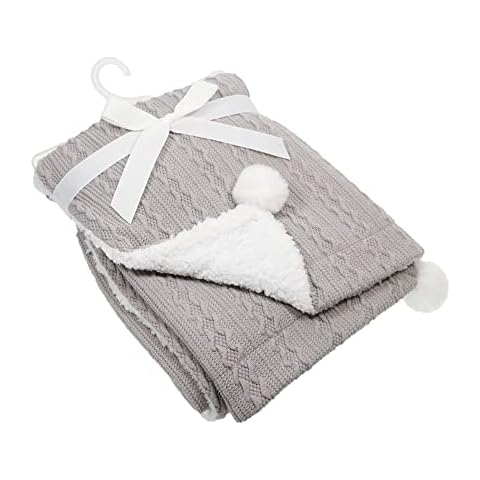 Royal Icon Thick Baby Blanket / Wrap, Cable Knit Extra Soft and Warm Sherpa Fleece, 75 x 90 Cm Double Layers Infant Blanket for Pram or Crib Newborn - Colours Available (Grey) Cover