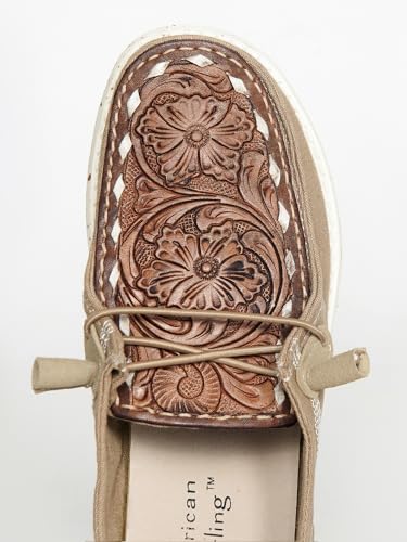 American Darling ADFT133BR4 Hand tooled, carved genuine leather trim lightweight shoe footwear| Tooled Footwear2