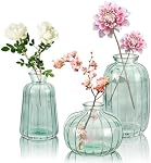 3 Pcs Small Glass Vase for Centerpieces, Small Pumpkin Glass Vases Vertical Stripes Bud Vases Antique Vases Apothecary Jars for Flowers Wedding Party, Home Decor (Green)