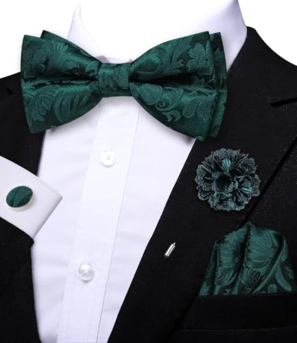 Image of Dubulle Mens Paisley Striped Bowtie Set Pre-tied Bowtie for Men and Pocket Square Set Wedding Business