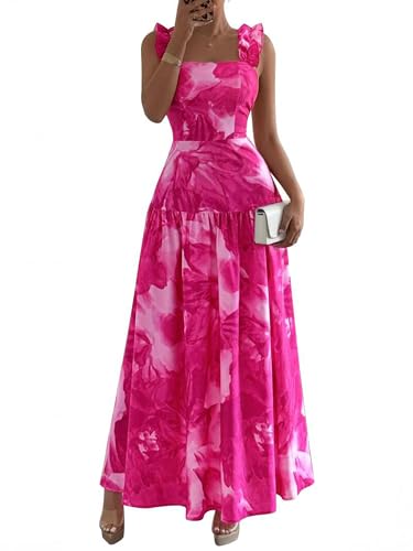 Image of BTFBM Dresses for Women Summer 2026 Formal Sleeveless Smocked Floral Long Wedding Guest Dress Party Spring