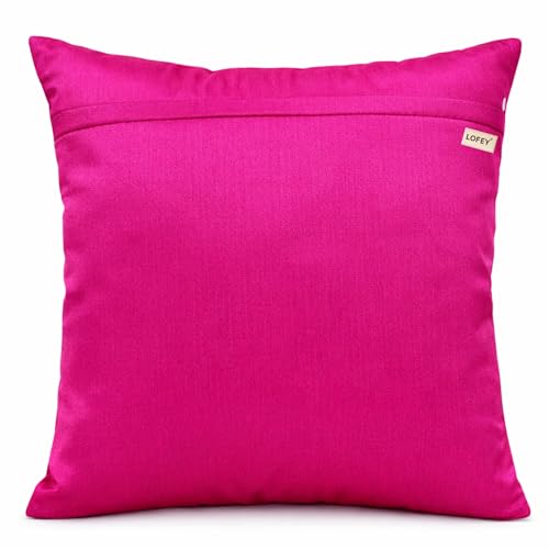 Image of LOFEY Dupion Silk Cushion Cover, 16 x 16 Inch (40 x 40 cm), Decorative Sofa Pillow Cover, Zipper Closure (2, Pink)