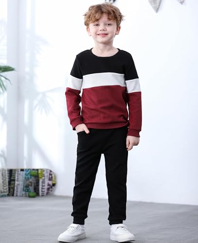 Image of Kid Toddler Boy Clothes Color Block Sweatshirt and Casual Pants 2Pcs Boys Fall Winter Outfits 1-5T