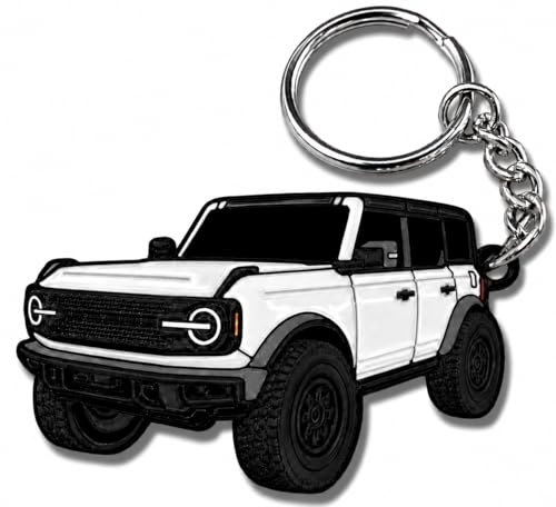 FOUR WHEEL BEAST Bronco Keychain Accessories 2023 4 door key chain Fob Cover Cool Car Mods (White)