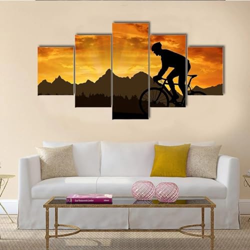 Impression sur toile cycliste GONGCAO tableau 5 parties grand format salon 200x100 cm