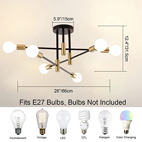 Modern Chandelier Light Fixtures, Creative Semi Flush Mount Ceiling Light, Pendant Lighting for Living Room Bedroom Dining Room Kitchen Office (6-Light) - Image 2