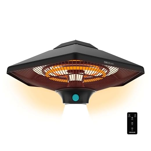Cecotec Calefactor Eléctrico de Exterior de Techo ReadyWarm 2000 Power Ceiling. 2000 W en 3 Niveles, Tecnología Halógena, Protección IP34, Mando a Distancia, Área de Cobertura 10 m2