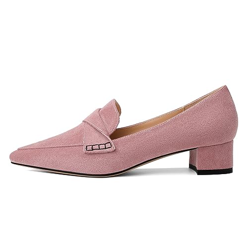 Esvowido Women's Block Heels Loafer Pumps Closed Pointed Toe Slip on Comfortable Chunky Low Heel Dress Shoes for Daily Life Work Office 1.5 Inch2