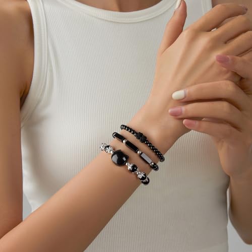 3Pcs Money Attraction Cat Bracelet - Black Obsidian Women Bracelets -Wealth Prosperity Abundance Stone Bead Bracelet,Crystal Spiritual Cute Protection Stretch Bracelet,Good Luck Feng Shui Bracelets For Women Gifts2