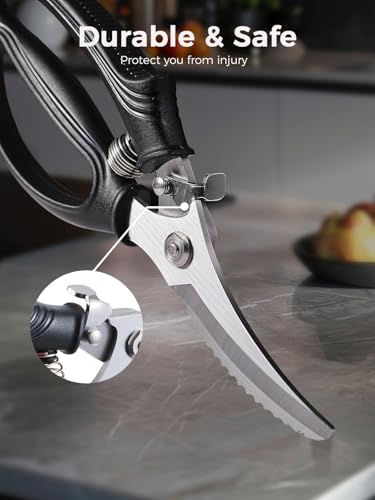 Poultry Shears,Kitchen Scissors Heavy Duty Chicken Shears Kitchen Shears with Anti-Slip Handle & Safety Lock - Poultry Scissors for Meat, Chicken, Bone, Poultry, Spring Loaded