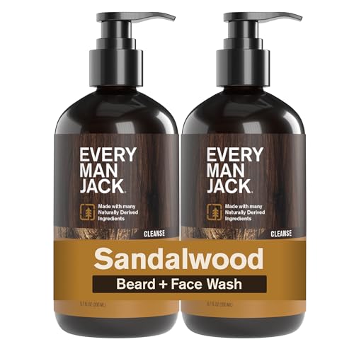 Every Man Jack Sandalwood Beard Wash - Cleanse, Soften, and Hydrate for a Healthier Beard - Made w/Naturally Derived Ingredients like Aloe Vera and Coconut - 6.7 oz - 2 Pack