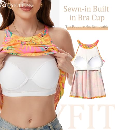 Image of Women Halter Tank Top with Built in Bra Flowy Sleevless Padded Camisole Loose Fit Summer Shirt Top S-3XL