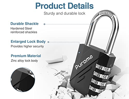 Puroma 2 Pack Combination Lock Waterproof 4 Digit Outdoor Padlock, Upgraded Enlarged For School Gym Locker, Sports Locker, Fence, Toolbox, Gate, Case, Hasp Storage (Black) #TOP1