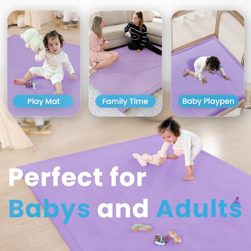 Image of 1.3 inch Thick Baby Play Mat for Floor Playpen, 50x50 Foam Tummy Time Mat, Padded Support Soft Plush Nursery Rug for Infant Kids Toddler Crawling Kick Activity (Lavender)