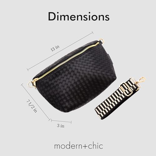 Modern+Chic Rory Oversized Crisscross Belt Bag for Women, Vegan Leather Crossbody Bag with Strap and Multiple Pockets3