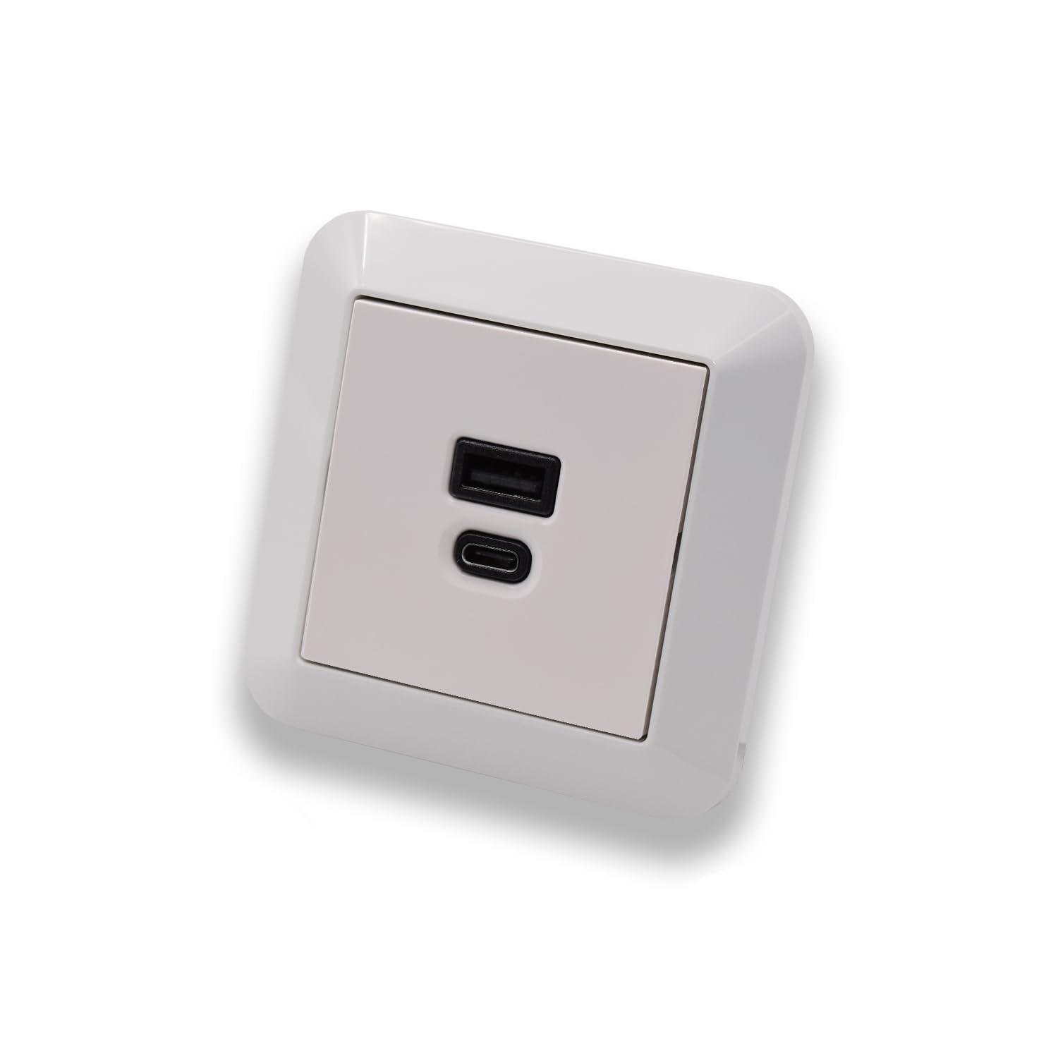 EBROM USB-C i USB-A podtynkowe gniazdko/ładowarka, moc 45 + 15 W – funkcja szybkiego ładowania urządzeń do noszenia, smartfonów, tabletów – z systemem Merten M polarna biel błyszcząca ramka 389119