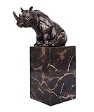 Toperkin TPAL-279 African Rhino Statue Rhinoceros Figurine Garden Statue, 8 Inch, Bronze
