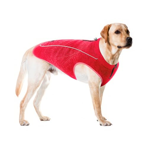 Image of Insulated Fleece Sweater for Dogs | Lightweight Warm Dog Vest | Zipper Port for Harness | Cold Weather Winter Jacket | Rain Snow Repellant Coat | Adjustable for Small Medium Large Girl Dogs (Red /L)