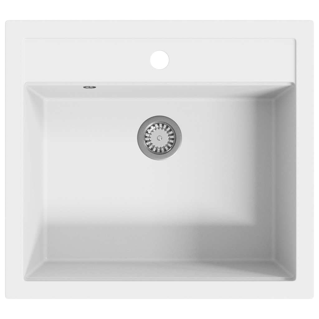 Vidaxl White Granite Kitchen Sink Single Basin Overmount Extra-Deep Utility Reversible Basket Strainer Wash Bowl Plumbing Basin