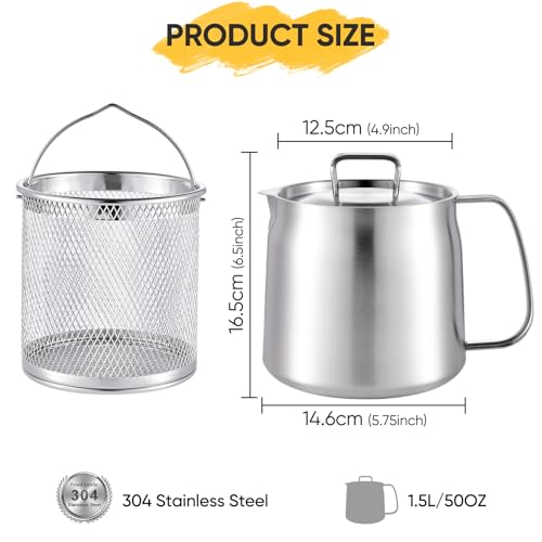 Bacon Grease Container with Strainer, 304 Stainless Steel Grease Container for Kitchen with Dust-proof Lid & Basket, Dishwasher Safe Cooking Oil Container, 50oz/1.5L by Fijinhom - Image 7
