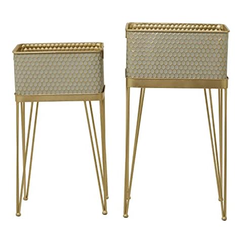 CosmoLiving by Cosmopolitan Decorative Indoor Outdoor Planter, Flower Pot for Living Room, Kitchen, Office, Patio Entryway, Metal, Gold Cover