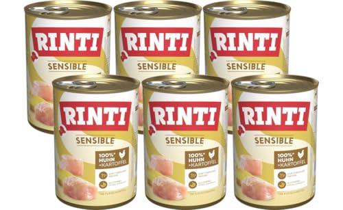 Rinti Sensible Huhn & Kartoffel 6 x 400g | Hypoallergenes Nassfutter für Hunde | Glutenfrei & ohne Soja | Nur 1 Proteinquelle | Für empfindliche Hunde & Allergiker | Alleinfuttermittel
