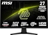 MSI MAG 274CQF 27-inch 2560 x 1440 (QHD) Curved Monitor, 180Hz, HDMI, DisplayPort, VGA Port, VESA Mountable, Tilt, Speaker, Slim Bezel, 0.5ms, Black