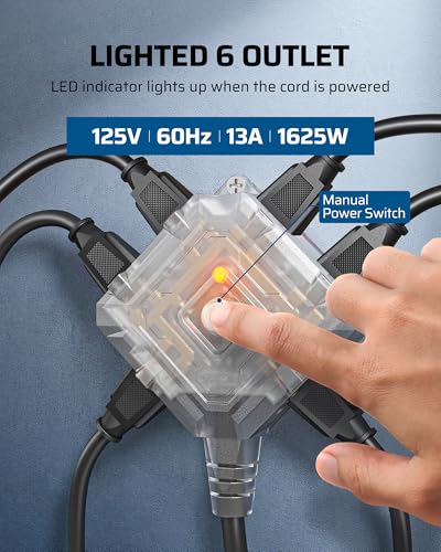 Image of DEWENWILS 6 Grounded Outlets Retractable Extension Cord Reel | 50FT Heavy Duty Power Cord, Llluminatedn /off Switch, Wall /Ceiling Mounted for Garage, Workshop, ETL Listed