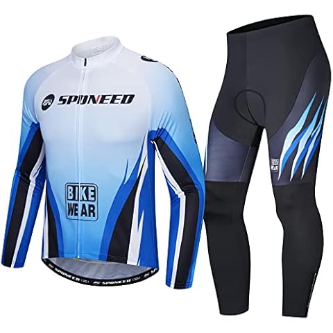 Men's Cycling Cothing Sets Bicycle Jersey Pants Kits Padded MTB Road Bike Tights Cyclist Clothing, Blue Black, Large Cover