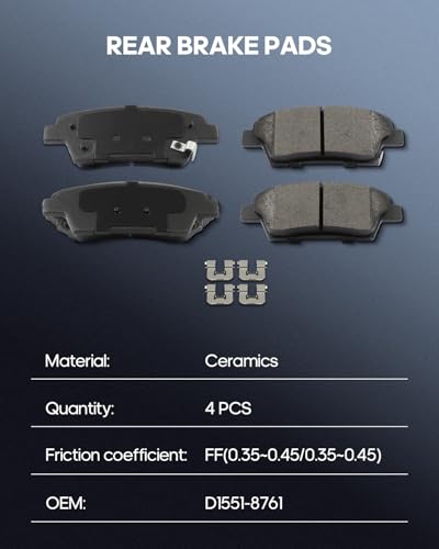 Image of Ceramic Brake Pads 8PC ECCPP Rear Front D1551 D1396 For Hyundai For Genesis | 2010 2011 2012 2013 2014;D1551-8761 D1396-8504;w /Hardware
