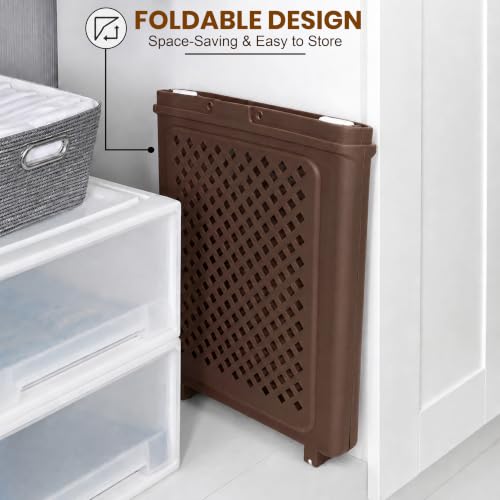 Image of JD FRESH Large 45 Liters Foldable Laundry Basket /Multipurpose Laundry Bag for Clothes with Wheels and Integrated Handles /Movable Plastic Clothes Basket /Laundry Bucket for Home & Laundry Room (Brown)