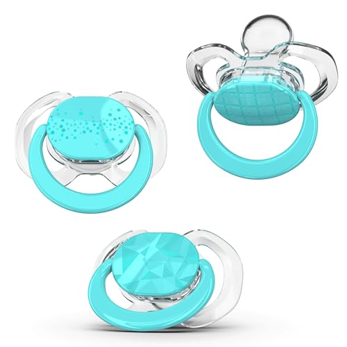 Image of Smilo Baby Pacifier with Orthodontic Design for Healthy Dental Development - Stage 1 for Babies 0-3 Months - Pack of 3X 100% Silicone Newborn Pacifiers BPA Free - Aqua Blue