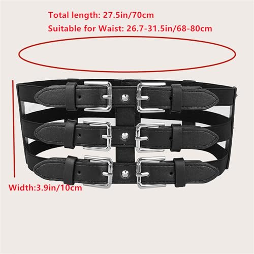 Women Hollow Three-Buckle Corset Belt Black Colorful Elastic Wide Waist Belts Punk Party Club Prom Dress Waistband2