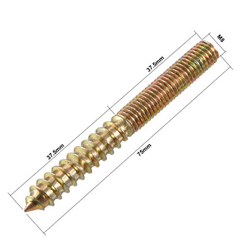 Image of uxcell M8 Hanger Bolts Length 3 inch(75mm) Double Headed Bolts Self-Tapping Screw 8mm Wood Joint Furniture Legs 15pcs