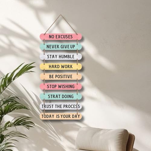 Image of Dakshestry Artworks Motivational Wall Hanging Decor - 9 Piece Wooden Inspirational Quotes Sign - Positive Affirmations Hanging Board for Office, Bedroom, Living Room, Gym