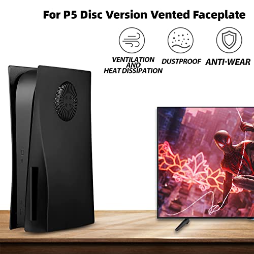 Image of Face Plate Cover Shell with Cooling Vents for PS5 Disc Edition Console Faceplate, Accessories Compatible with PlayStation 5 Protective Replacement Panels (Black)