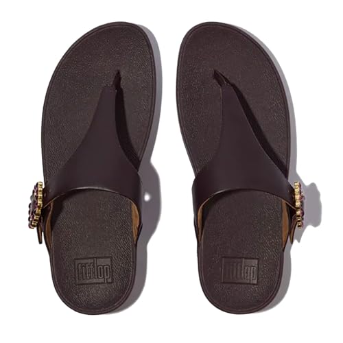 Image of FitFlop Womens LULU Crystal Buckle Toe-Post Sandals with Microwobbleboard Technology, Microfiber Toe Post, Slip Resistant Rubber Outsole, Cushioned Arch Support for All Day Comfort
