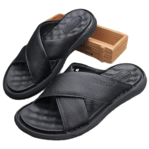 Breathable Flip-Flops Beach Men Slippers Leather Sport Sandals Lightweight Soft Sandals(D,43 Code)