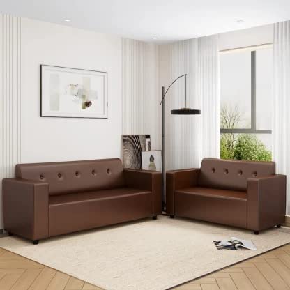 Casacomfort Mallisoy 5 Seater Leatherette 3+2 Sofa Set (Brown)