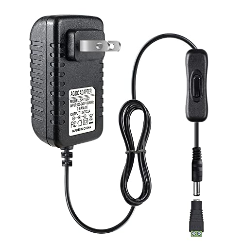 Image of 12V Power Supply, 12 Volt 2A 24W DC Power Supply with On Off Switch, Black Switching LED Power Adapter, AC 110V to 12V Wall Wart Transformer Plug for LED Strip Lights with 5.5 /2.1 DC Female Connector
